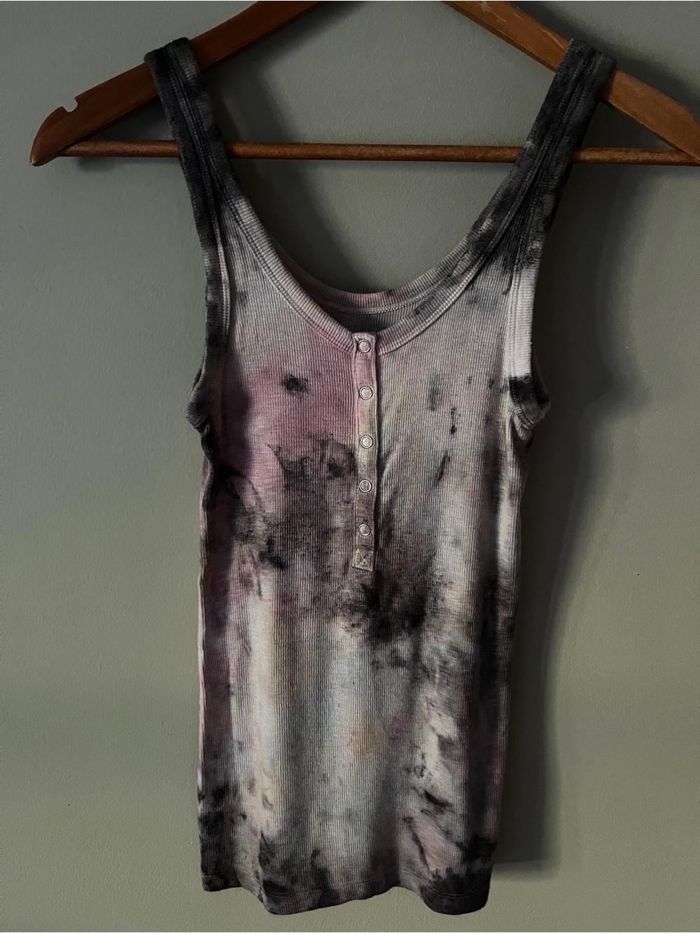 aerie Tie-Dye Ribbed Henley Tank Top — Gray & Purple